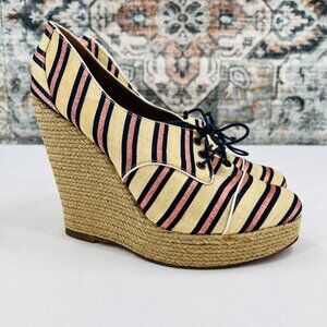 Tabitha Simmons Striped Espadrille Wedges Size 40 Pink Blue Stripe